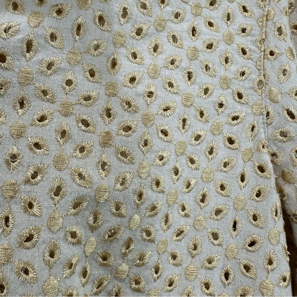 Ballinger Gold Dressy Button Up Blouse Women’s Small Beige Linen Golden Eyelet - Picture 3 of 7